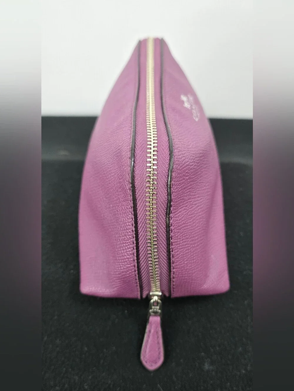 COACH Plum Pebbled Leather Zip Cosmetic Pouch